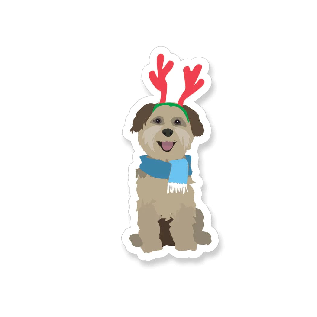 Apartment 2 Cards Sticker Winter Dog with Antlers Vinyl Sticker
