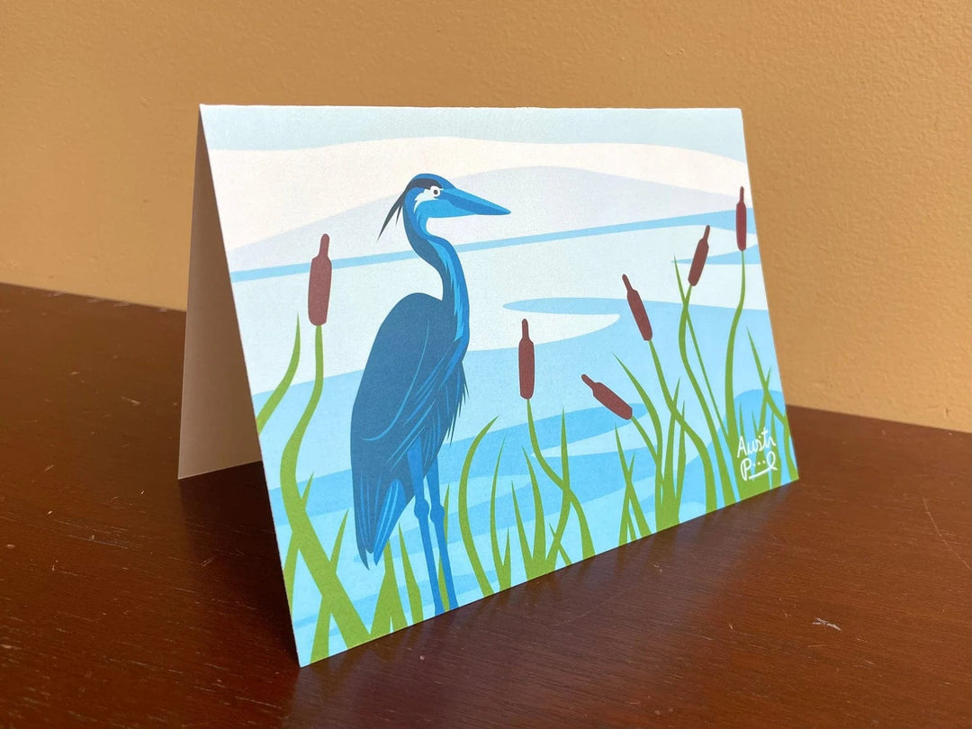 AustinsAwesomeArtCo Card Heron Standing Greeting Card