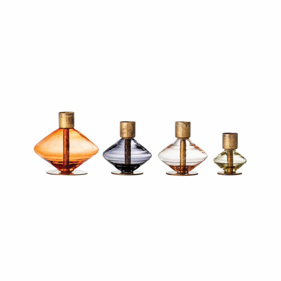 Bloomingville Candle Holder Glass and Metal Taper Holders, Set of 4