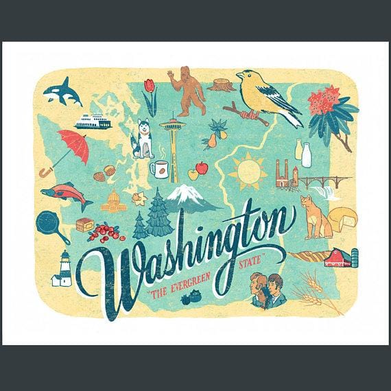 Chandler O'Leary Art Print Washington State Map Print
