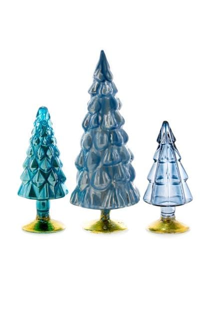 Cody Foster Christmas Blue Small Hue Glass Trees - Set of 3