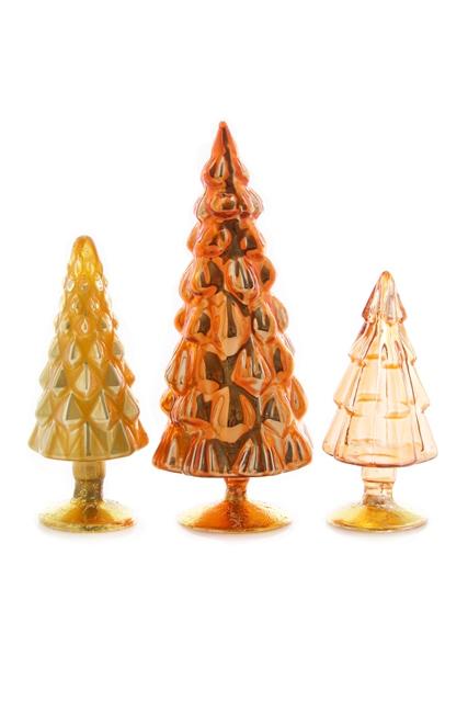 Cody Foster Christmas Orange Small Hue Glass Trees - Set of 3