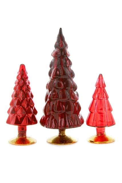 Cody Foster Christmas Red Small Hue Glass Trees - Set of 3