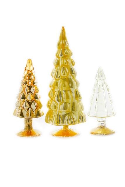 Cody Foster Christmas Yellow Small Hue Glass Trees - Set of 3