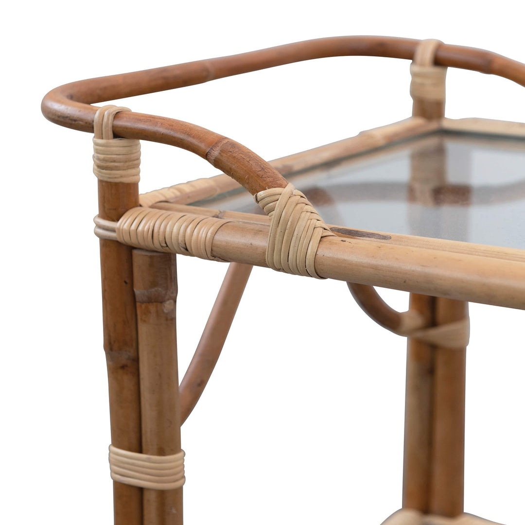 Creative Coop Bar Chart Handmade Rattan 2-Tier Bar Cart