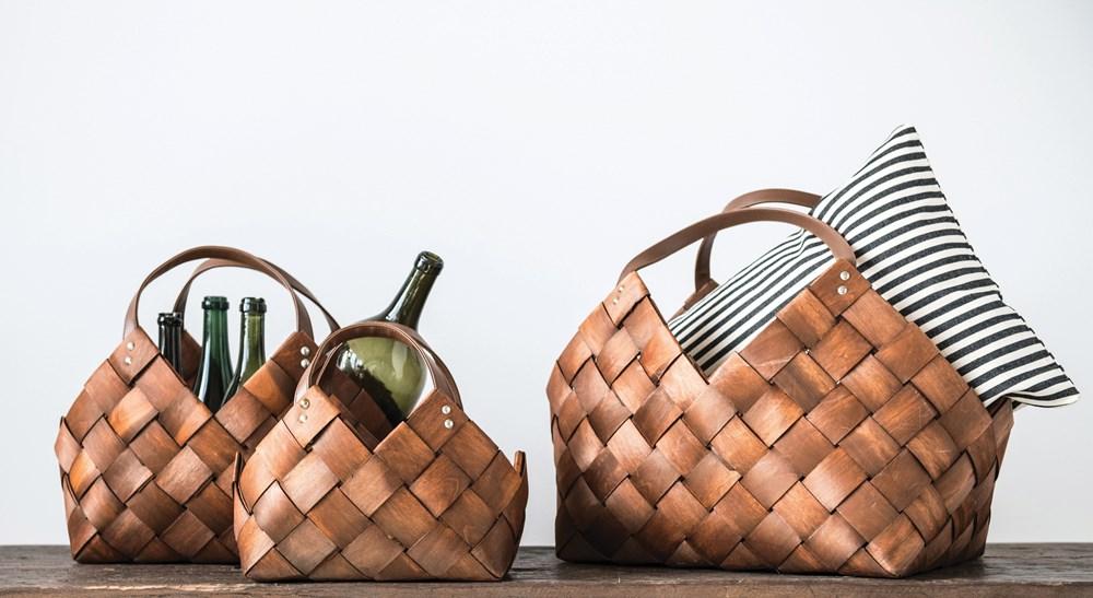 Seagrass Baskets with Leather Handles Basket Creative Coop 