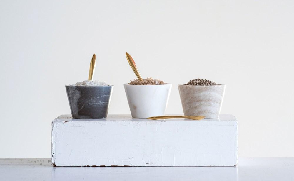 Creative Coop Bowl Marble Bowl w/Brass Spoon