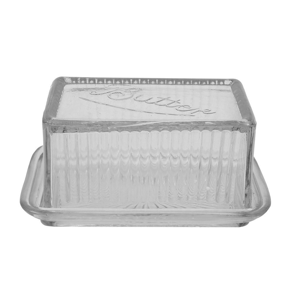 Creative Coop Butter Keeper Pressed Glass Butter Dish