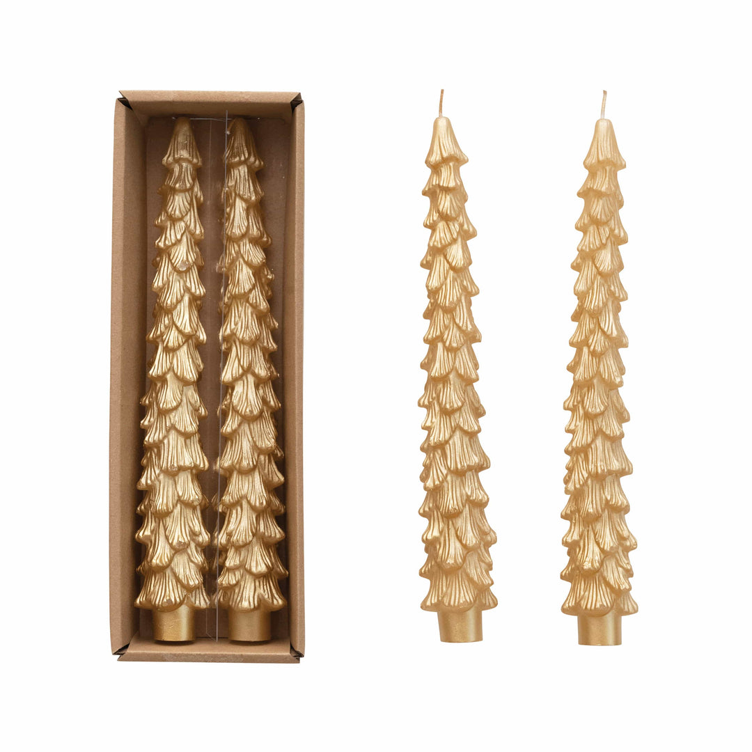 Creative Coop Candle 10" Unscented Tree Shaped Taper Candles, Set of 2