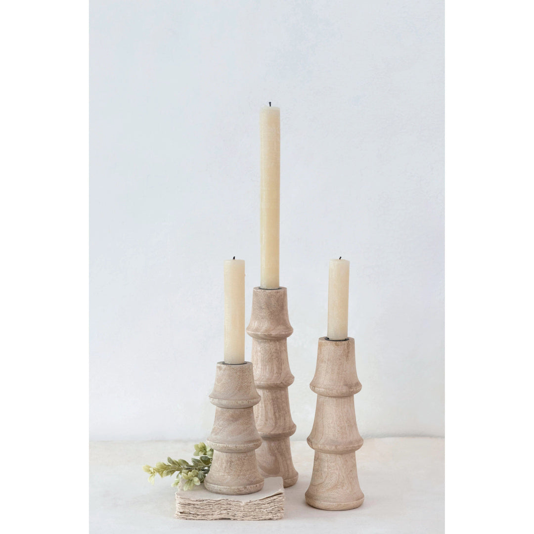 Creative Coop Candle Holders Hand-Carved Mango Wood Taper Holder