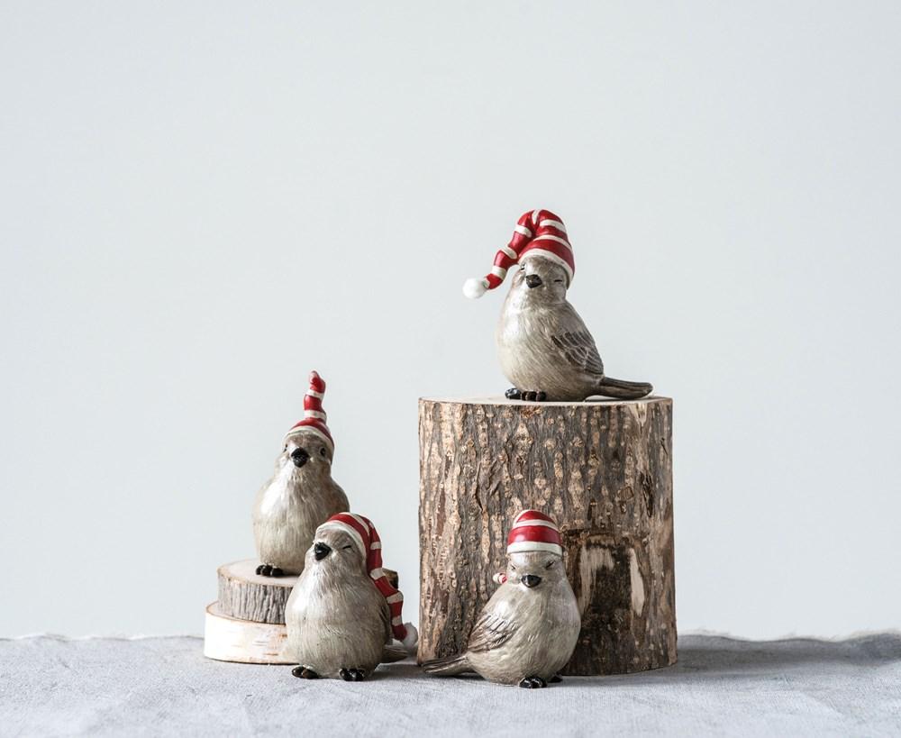 Resin Bird w/ Stocking Hat Christmas Creative Coop 