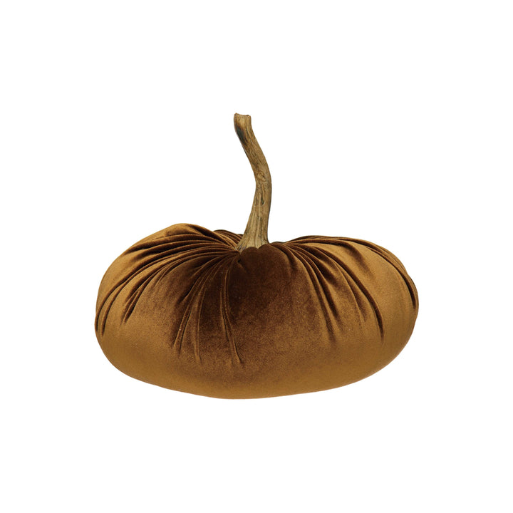 Creative Coop Fall Decor 11" Round x 10"H Velvet Pumpkin with Resin Stem, Brown