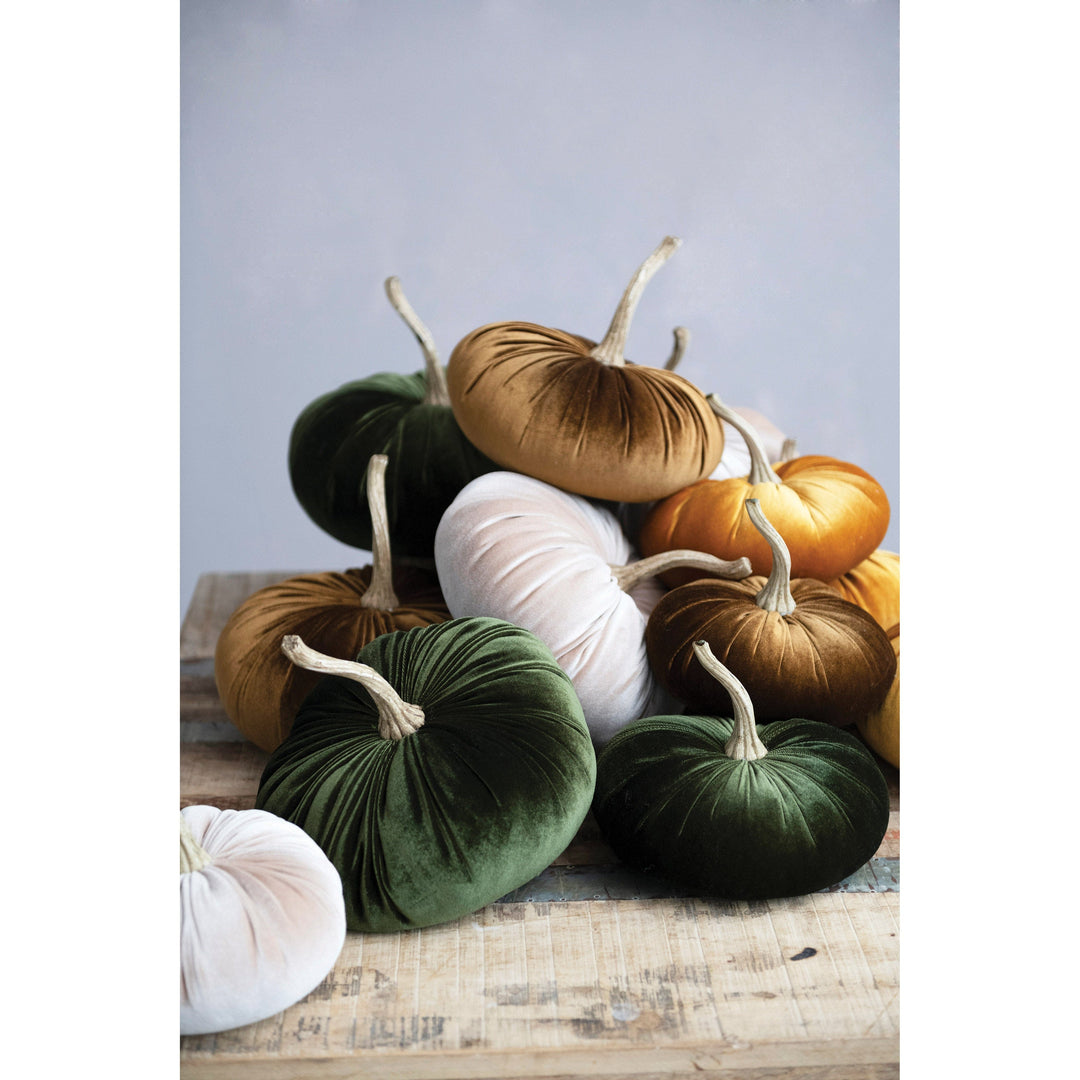 Creative Coop Fall Decor 11" Round x 10"H Velvet Pumpkin with Resin Stem, Brown