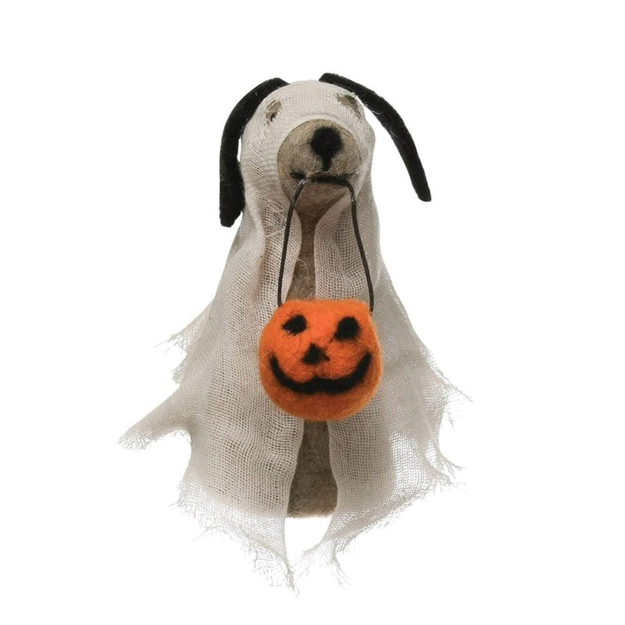 Creative Coop Fall Decor Wool Felt Dog in Ghost Costume