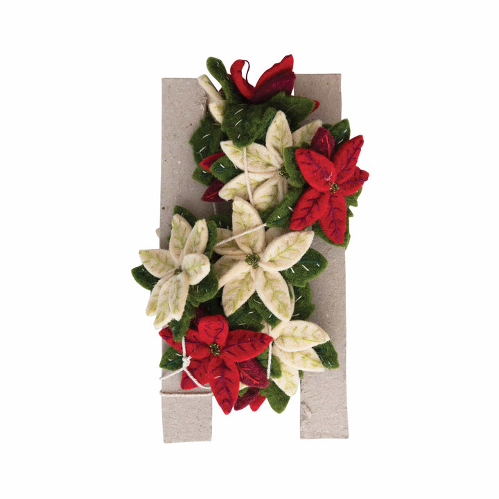 Creative Coop Garland 72"L Wool Felt Poinsettia Garland with Embroidery and Beads