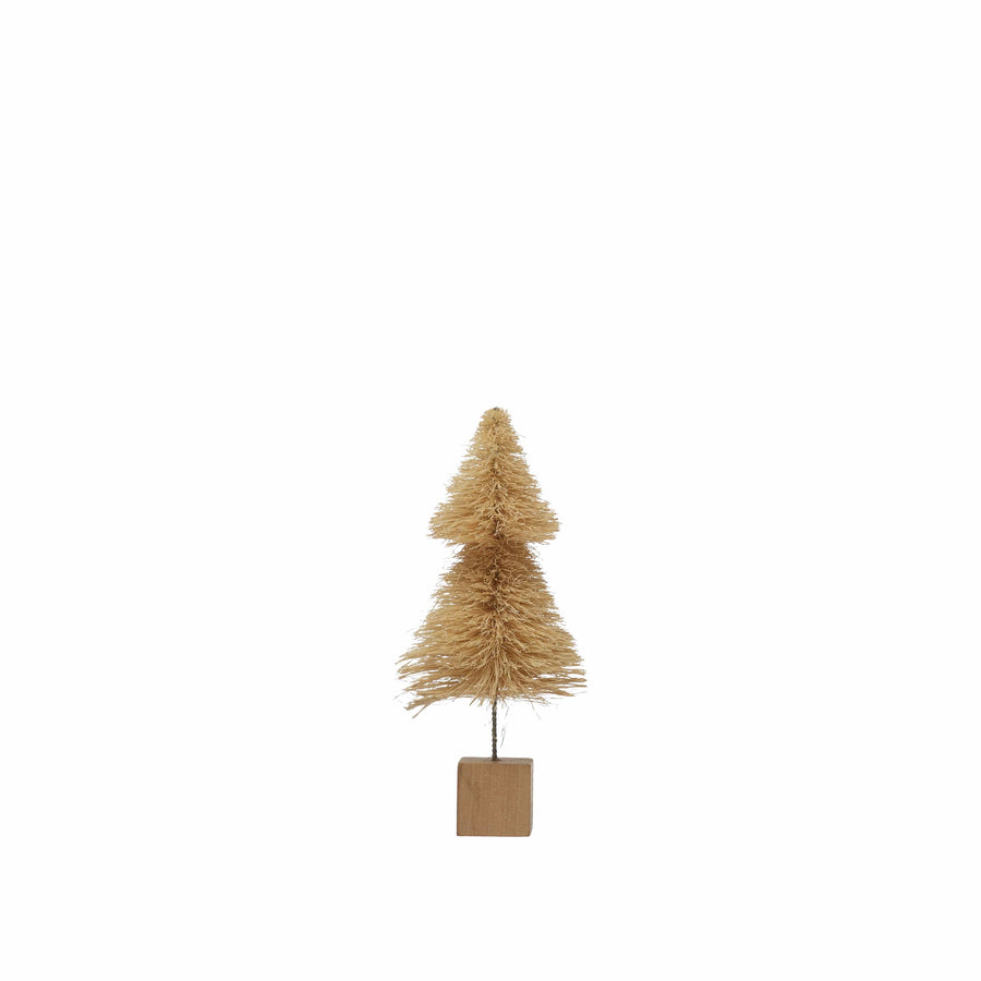 Creative Coop Holiday Decor 3" Round x 7"H Sisal Bottle Brush Tree with Wood Base, Cream Color