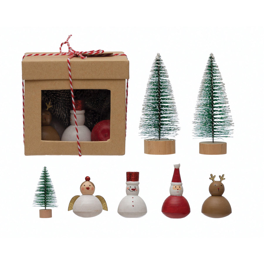 Creative Coop Holiday Decor Christmas Garden Kit, Boxed Set of 7
