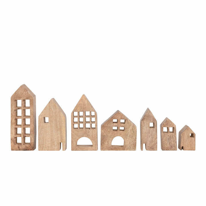 Creative Coop Holiday Decor Mango Wood Houses, Set of 7