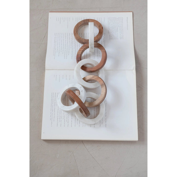 Creative Coop Home Decor Acacia Wood and Marble Chain with 8 Links