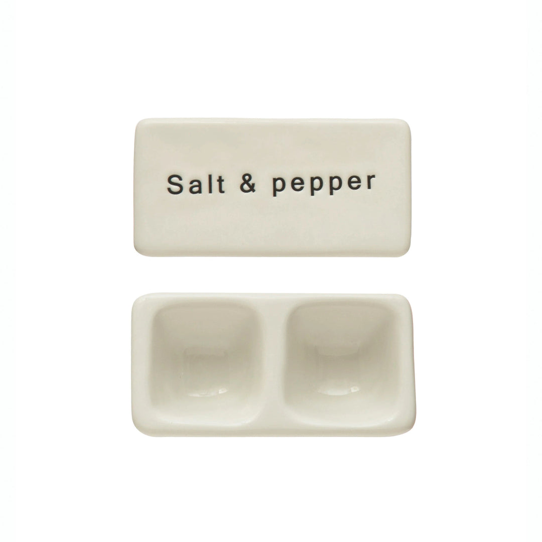 Creative Coop Kitchen Stoneware Pinch Pot with Lid "Salt and Pepper"