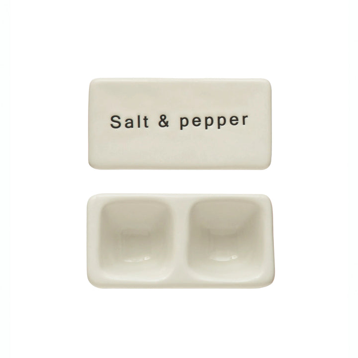 Creative Coop Kitchen Stoneware Pinch Pot with Lid "Salt and Pepper"
