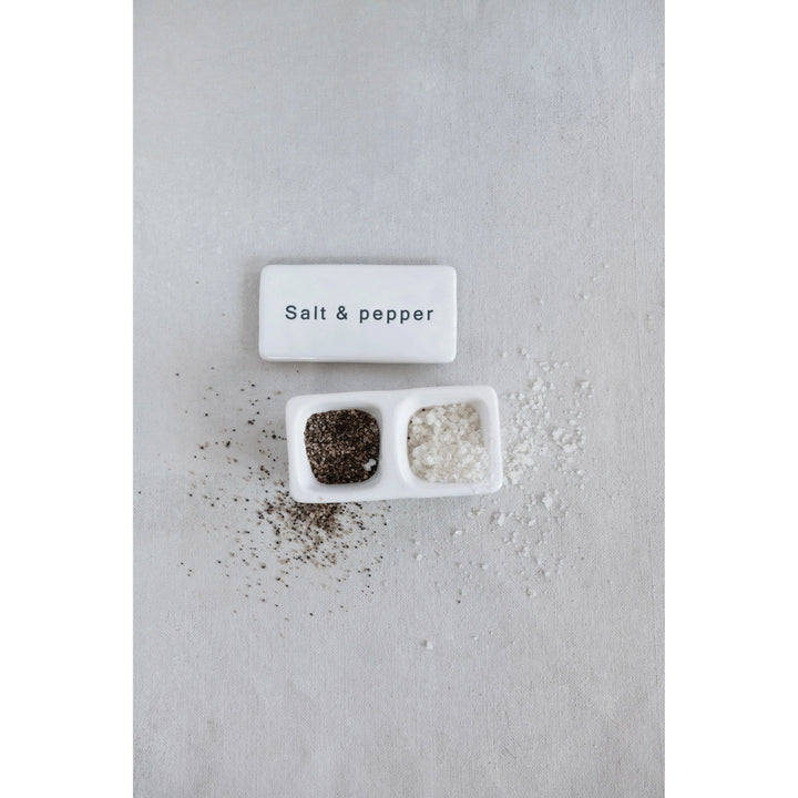 Creative Coop Kitchen Stoneware Pinch Pot with Lid "Salt and Pepper"