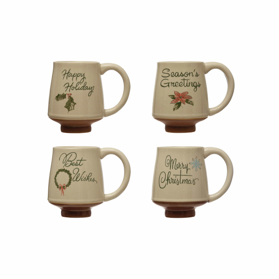 Creative Coop Mug 14 oz. Stoneware Mug with Holiday Greeting