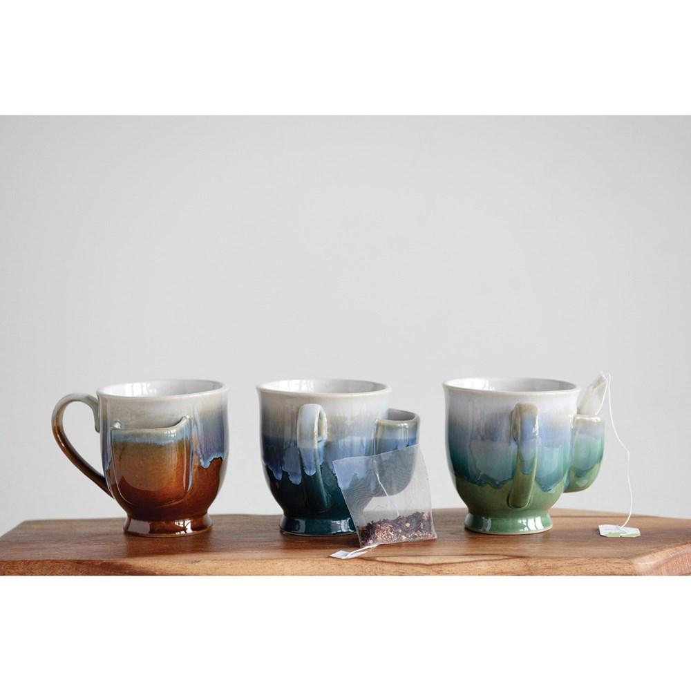 Creative Coop Mug Reactive Glaze Stoneware Mug w/ Tea Bag Holder