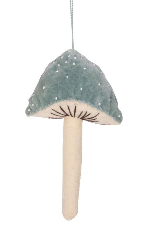 Creative Coop Ornament Blue Velvet Beaded Mushroom Ornament