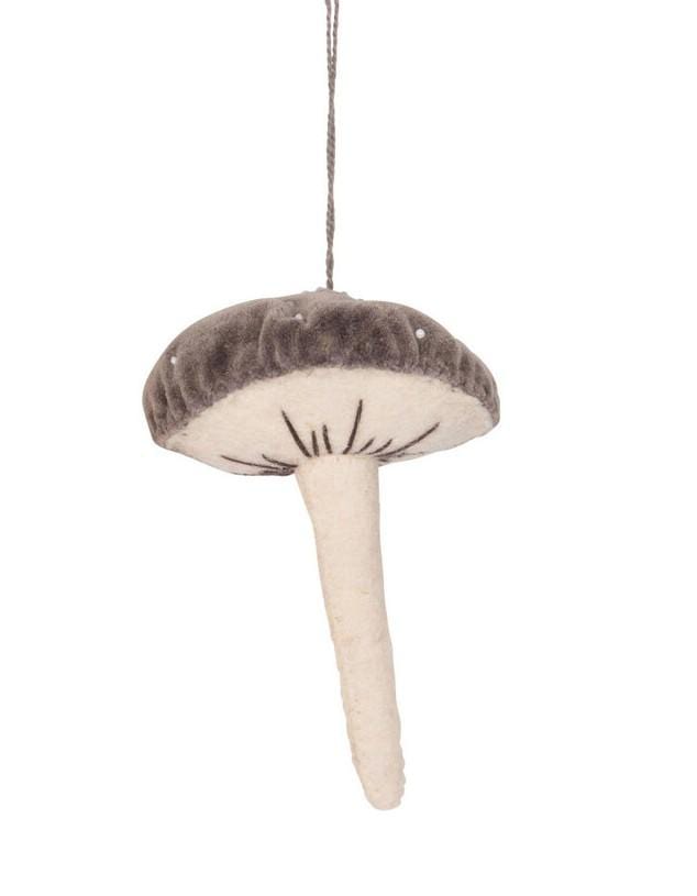 Creative Coop Ornament Brown Velvet Beaded Mushroom Ornament