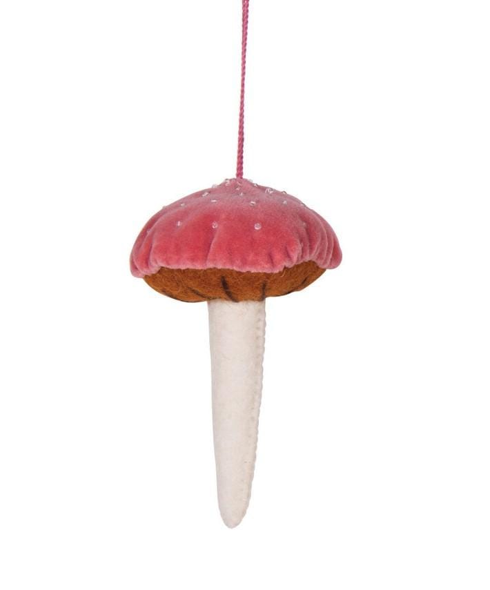 Creative Coop Ornament Red Velvet Beaded Mushroom Ornament