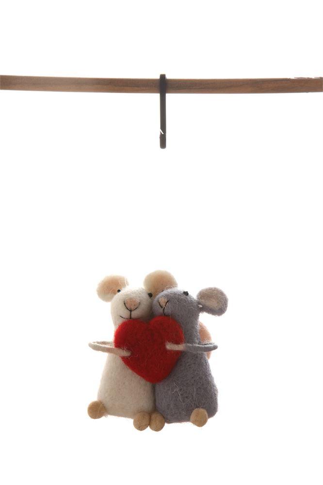 Creative Coop Ornament Wool Felt Mice w/ Heart Ornament