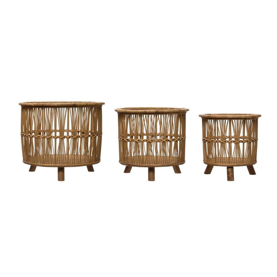 Round Bamboo Footed Baskets Basket Creative Coop 