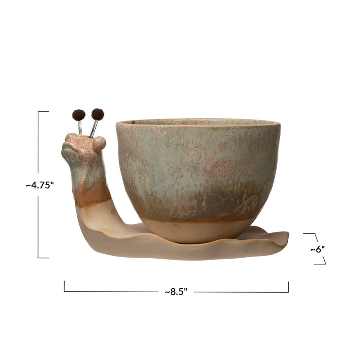 Creative Coop Pots & Planters Stoneware Snail Planter with Glaze