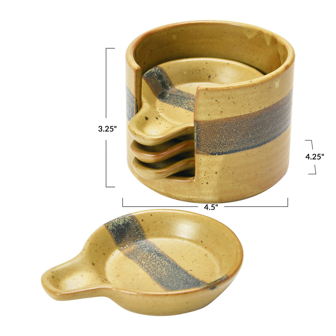 Creative Coop Stoneware Tapas Plates and Holder