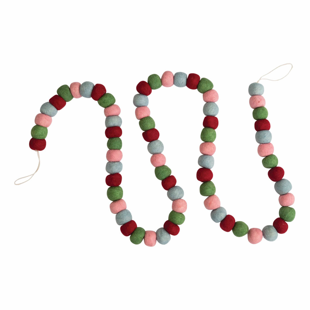 Creative Coop Wreaths & Garlands Wool Felt Ball Garland, Multi Color