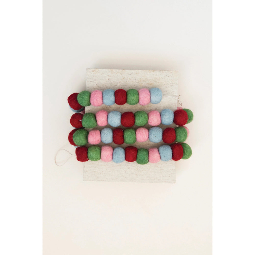Creative Coop Wreaths & Garlands Wool Felt Ball Garland, Multi Color