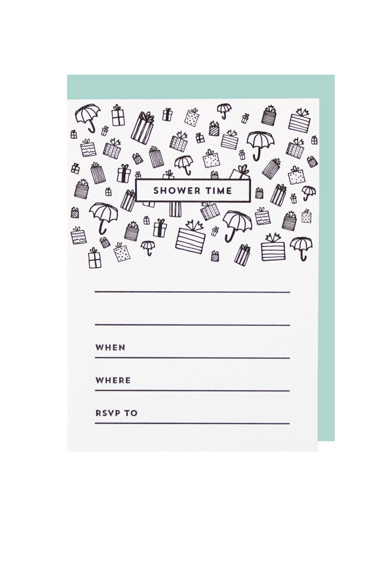 Dahlia Press Boxed Card Set Shower LetterPress Blank Invite - Set of 6