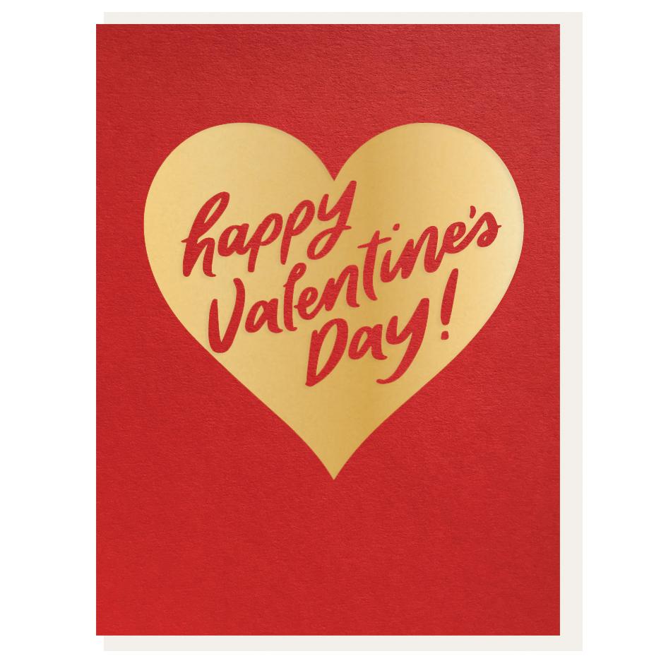 Dahlia Press Card Gold Heart Valentine's Card