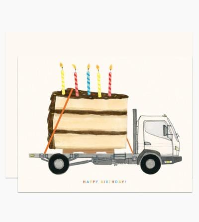 Big Happy Birthday Cake on a Truck Card