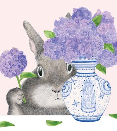 Dear Hancock Card Bunny Arranging Lilacs Card