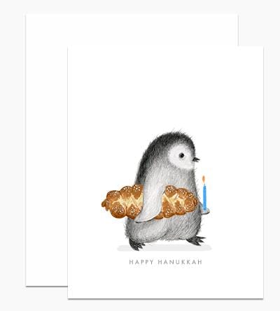 Dear Hancock Card Hanukkah Penguin with Challah Bread Card