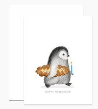 Hanukkah Penguin with Challah Bread Card – Paper Luxe