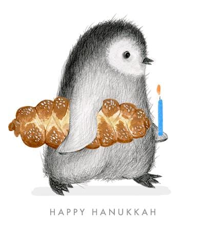 Dear Hancock Card Hanukkah Penguin with Challah Bread Card
