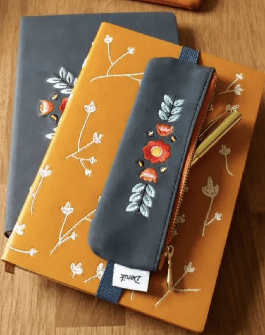 Denik Pencil Case Blue Evelynn Embroidered Notebook Pouch