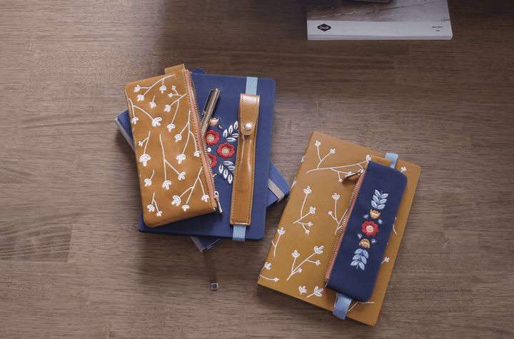Denik Pencil Case Blue Evelynn Embroidered Notebook Pouch