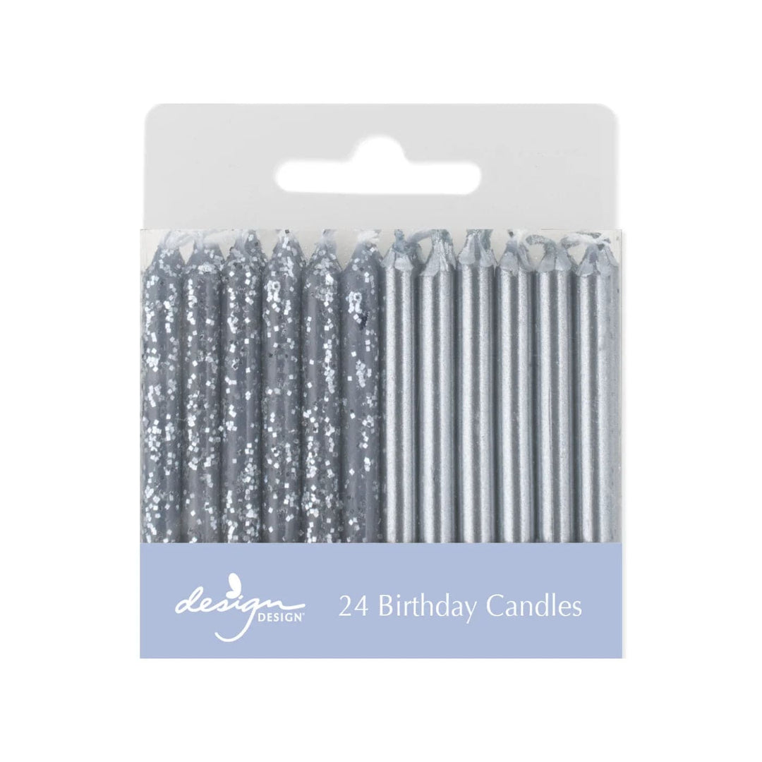 Design Design Birthday Candles Metallic Silver Stick Candles