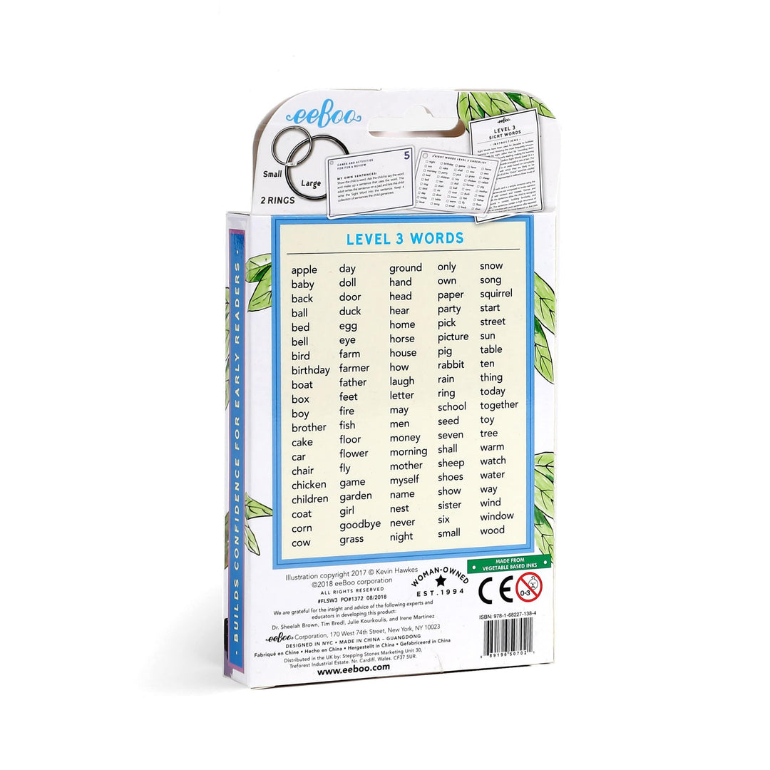 eeBoo Flash Cards 100 Sight Words Level 3 Literacy Flash Cards