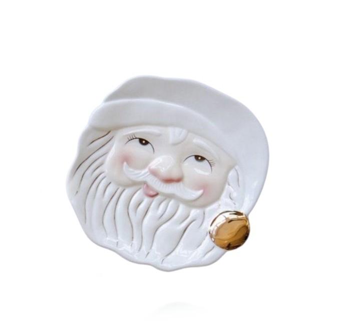 Glitterville Holiday Kitchen White - Eyes Open Papa Noel Cookie Plate - 7"