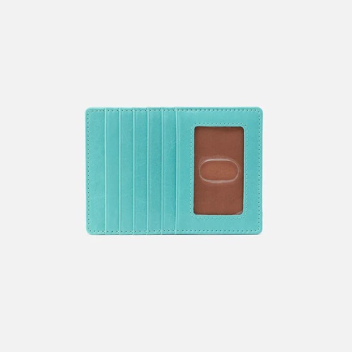 Hobo Wallet Euro Slide Card Case in Polished Leather - Light Aqua